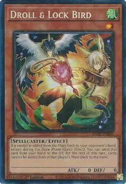 RA02-EN006 "Droll & Lock Bird" Alt Art Collector's Rare YuGiOh! NEW - Image 1