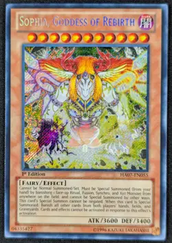 Sophia Goddess of Rebirth 1996 1st Edition Secret Rare Yugioh Card HA07-EN055 NM - Image 1