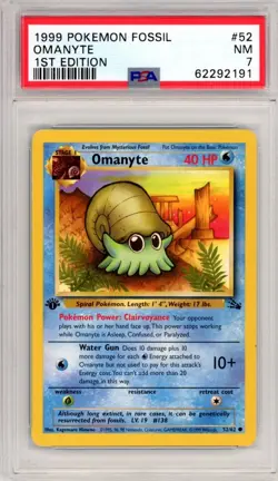 1999 pokemon fossil 1st edition omanyte #52 psa 7 - Image 1