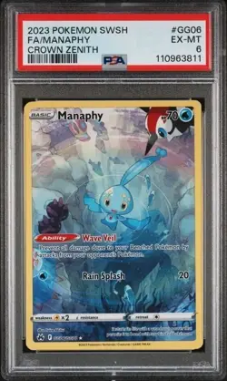 2023 Pokemon TCG SWSH FA Manaphy #GG06 Crown Zenith Galarian Gallery PSA 6 - Image 1