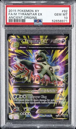 2015 POKEMON XY ANCIENT ORIGINS #92 FULL ART/M TYRANITAR EX PSA 10 - Image 1