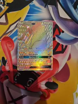 Pokemon TCG Tauros GX Full Art Holo Rainbow Rare Card Sun & Moon 156/149 - Image 1