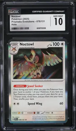 2025 Pokemon SV Prismatic Evolutions Holo Noctowl #78 CGC 10 GEM MINT - Image 1