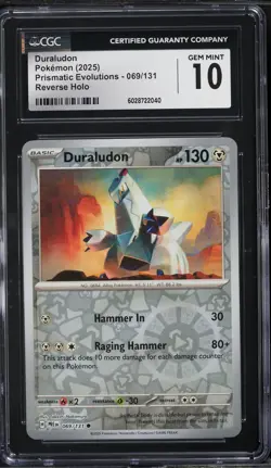 2025 Pokemon SV Prismatic Evolutions Reverse Holo Duraludon #69 CGC 10 GEM MINT - Image 1