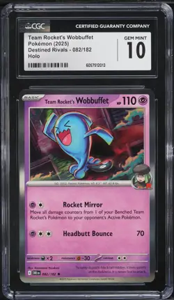 2025 Pokemon SV Destined Rivals Holo Team Rocket's Wobbuffet #82 CGC 10 GEM MINT - Image 1
