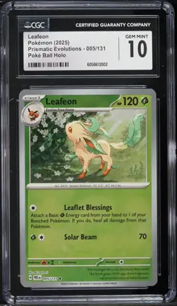 2025 Pokemon SV Prismatic Evolutions Poke Ball Holo Leafeon #5 CGC 10 GEM MINT - Image 1