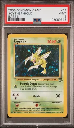 2000 Pokemon Base Set 2 Scyther #17 English 17/130 Holo Rare - PSA 9 MINT - Image 1