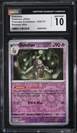 2025 Pokemon SV Prismatic Evolutions Reverse Holo Dusclops #36 CGC 10 GEM MINT - Image 1