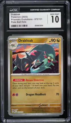 2025 Pokemon SV Prismatic Evolutions Poke Ball Holo Drakloak #72 CGC 10 GEM MINT - Image 1