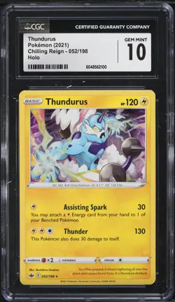 2021 Pokemon Sword & Shield Chilling Reign Holo Thundurus #52 CGC 10 GEM MINT - Image 1