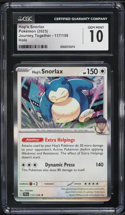 2025 Pokemon SV Journey Together Holo Hop's Snorlax #117 CGC 10 GEM MINT - Image 1
