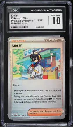 2025 Pokemon SV Prismatic Evolutions Poke Ball Holo Kieran #113 CGC 10 GEM MINT - Image 1