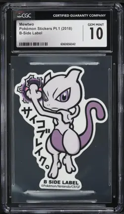 2018 Pokemon Japanese Stickers Part 1 B-Side Label Mewtwo CGC 10 GEM MINT - Image 1