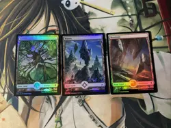 3x FOIL MTG Full Art Basic Land English WASTER,FOREST,MOUNTAIN.MINT NEVER PLAYED - Image 1
