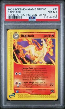 2002 POKEMON GAME PROMO BLACK STAR-NO POKEMON CENTER NY #51 RAPIDASH PSA 8 - Image 1