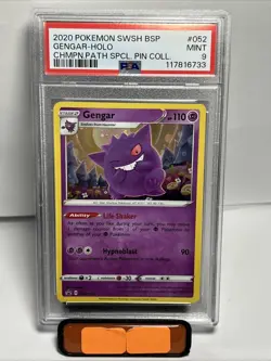 PSA 9 Gengar Promo Pin Collection SWSH052 2020 Pokemon Champion's Path Holo - Image 1