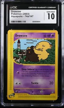 CGC 10 Gem Mint Drowzee 74A/147 Aquapolis 2003 Pokemon Card Pop 30 - Image 1