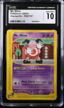 CGC 10 Gem Mint Mr. Mime 95b/147 Aquapolis 2003 Pokemon Card - Image 1
