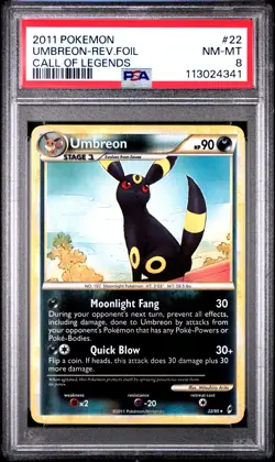 2011 POKEMON CALL OF LEGENDS UMBREON #22 REVERSE FOIL PSA 8 NM #113024341 - Image 1