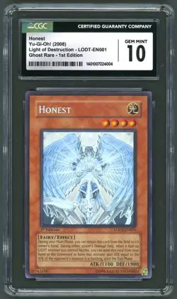 YuGiOh CGC 10 GEM MINT Honest LODT-EN001 Ghost Rare 1st Edition - Image 1