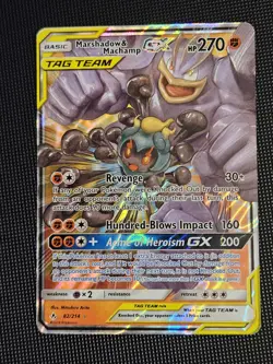 Marshadow & Machamp GX 82/214 Unbroken Bonds Ultra Rare Holo Pokemon Card LP - Image 2