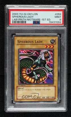 Spherous Lady 1st Ed. YuGiOh Labyrinth of Nightmare PSA 9 MINT 2003 16f0 - Image 1