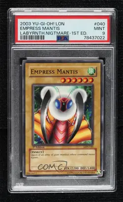Empress Mantis 1st Ed. YuGiOh Labyrinth of Nightmare PSA 9 MINT 2003 16f0 - Image 1