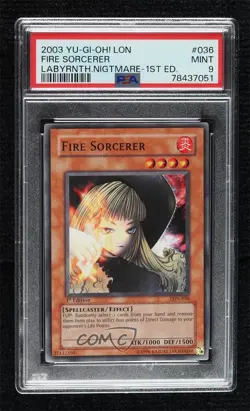 Fire Sorcerer 1st Ed. YuGiOh Labyrinth of Nightmare PSA 9 MINT 2003 16f0 - Image 1
