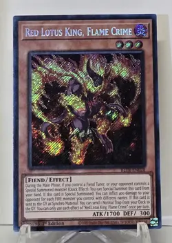 Red Lotus King, Flame Crime BLTR-EN028 Secret Rare 1st Edition Yugioh TCG NM/M - Image 1