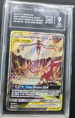 2020 POKEMON BLACK STAR TAG TEAM COLLECTION ESPEON & DEOXYS GX SM240 PSA 9 MINT - Image 1