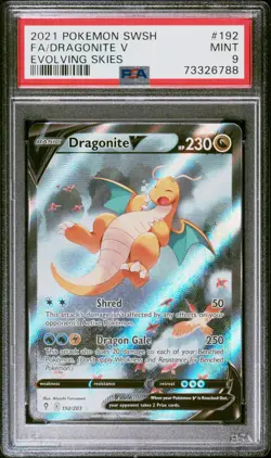 2021 Pokemon Sword & Shield Evolving Skies Dragonite V Fa #192 Full Art PSA 9 - Image 1