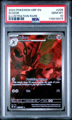 PSA 10 - 2023 Pokemon TCG OBF EN-Obsidian Flames Scizor #205 Illustration Rare - Image 1