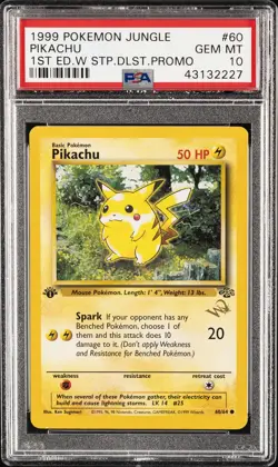 1999 POKEMON JUNGLE 1ST ED W STAMP DUELIST PROMO #60 PIKACHU PSA 10 - Image 1