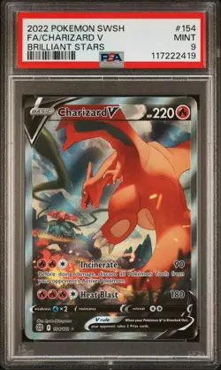 2022 POKEMON SWORD & SHIELD BRILLIANT STARS #154 FULL ART/CHARIZARD V PSA 9 - Image 1