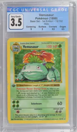 Venusaur Base Set 1st Edition Shadowless 15/102 Pokemon Card Holo CGC 3.5 Thick - Image 2