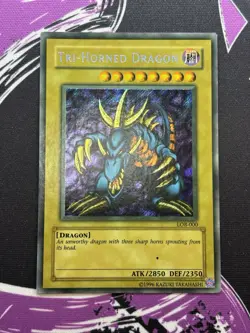Yugioh Tri-Horned Dragon LOB-000 Legend of Blue Eyes White Dragon Faded/Wavy NM - Image 2