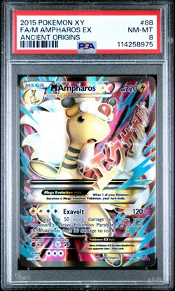 2015 POKEMON XY ANCIENT ORIGINS #88 FULL ART/M AMPHAROS EX PSA 8 - Image 1