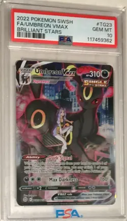 2022 Pokemon Brilliant Stars Trainer Gallery PSA 10 Umbreon VMAX Full Art #TG23 - Image 1