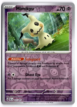 Pokemon TCG Mimikyu 037/091 SV: Paldean Fates Rare Reverse Holo NM - Image 1