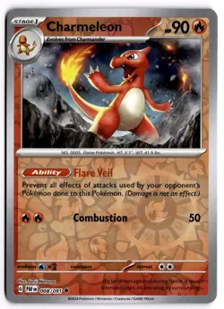 Pokemon TCG Charmeleon 008/091 SV: Paldean Fates Uncommon Reverse Holo NM - Image 1