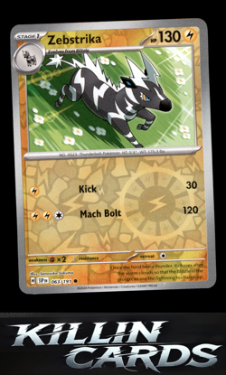 Reverse Holofoil Zebstrika 063/191 Pokemon Common SV08: Surging Sparks Card NM - Image 1