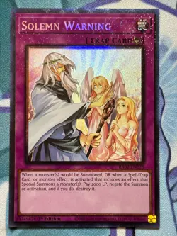 YuGiOh! TCG - Solemn Warning - Prismatic Collector's Rare - RA02-EN078 - 1st Ed. - Image 1