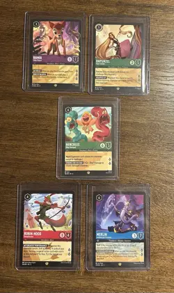 Disney Lorcana Legendary Card Lot (5) Rapunzel Bambi Hercules Merlin Robin Hood - Image 1