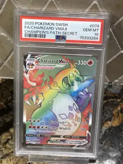 2020 POKEMON SWSH CHAMPION’S PATH #074 CHARIZARD VMAX SECRET FA PSA 10 - Image 1