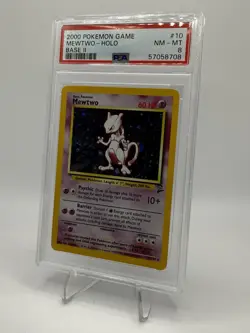 2000 Pokemon Base Set 2 10/130 Mewtwo Holo PSA NM-MT 8 - Image 1