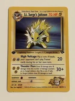 Pokemon TCG Lt. Surge's Jolteon Gym Challenge 28 1st Edition Rare Card - Image 1