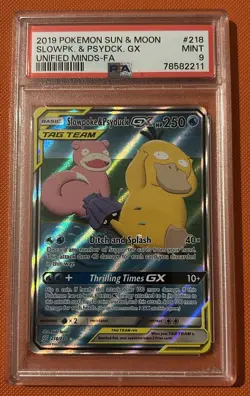 2019 POKEMON SM UNIFIED MINDS SLOWPOKE & PSYDUCK TAG TEAM GX 218/236 PSA 9 MINT - Image 1