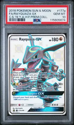 2018 POKEMON SUN & MOON CELESTIAL STORM #177A FULL ART/RAYQUAZA GX PSA 10 ENG - Image 1