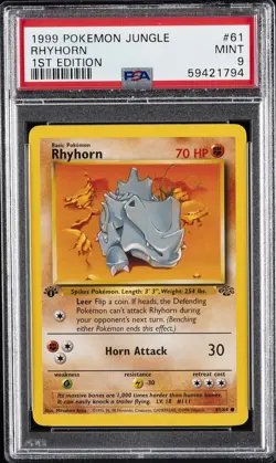 1999 POKEMON JUNGLE 1ST ED #61 RHYHORN PSA 9 - Image 1