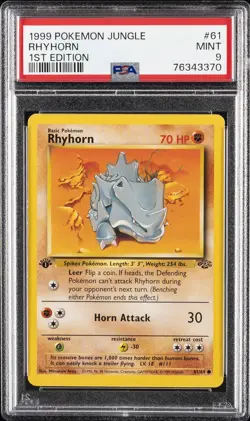 1999 POKEMON JUNGLE 1ST ED #61 RHYHORN PSA 9 - Image 1